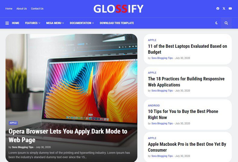 Glossify Blogger Template